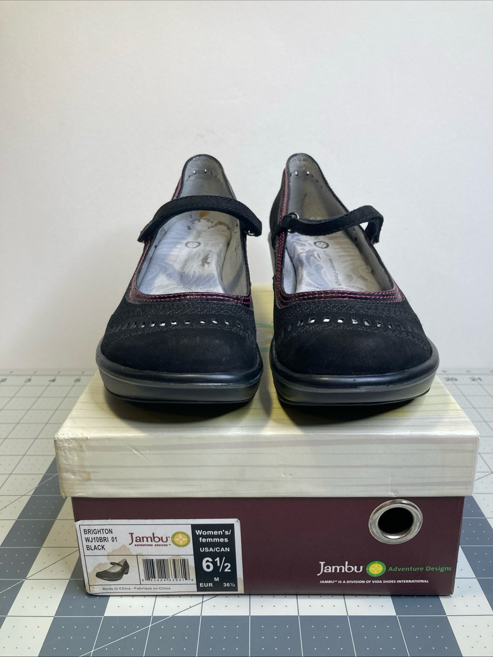 Jambu Mary Jane Shoe Brighton Wedge Support Comfort Shoe Black Suede Womens 6.5